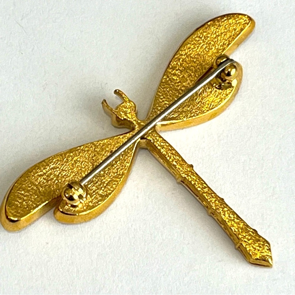 Golden Crystal Dragonfly Brooch Pin 1.25" - Picture 7 of 10